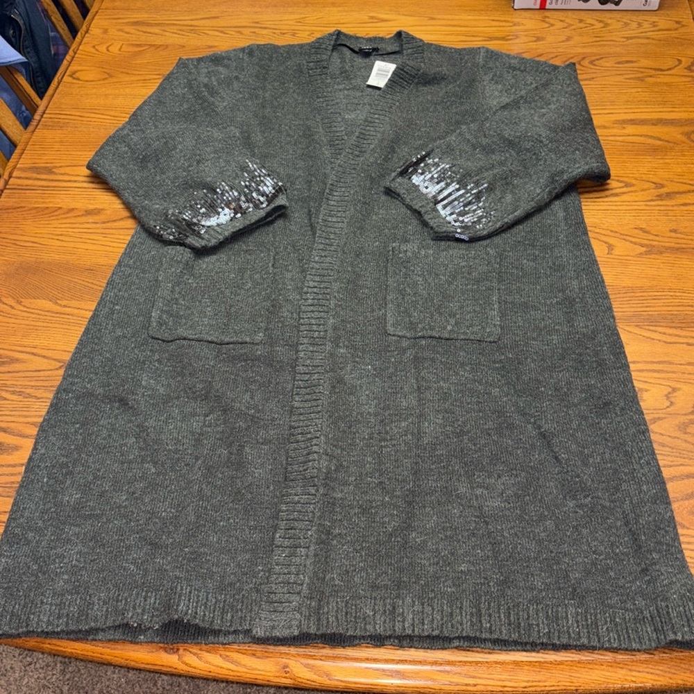 NEW Torrid Charcoal Gray Long Sequin Open Cardigan Sweater Duster Topper 5X